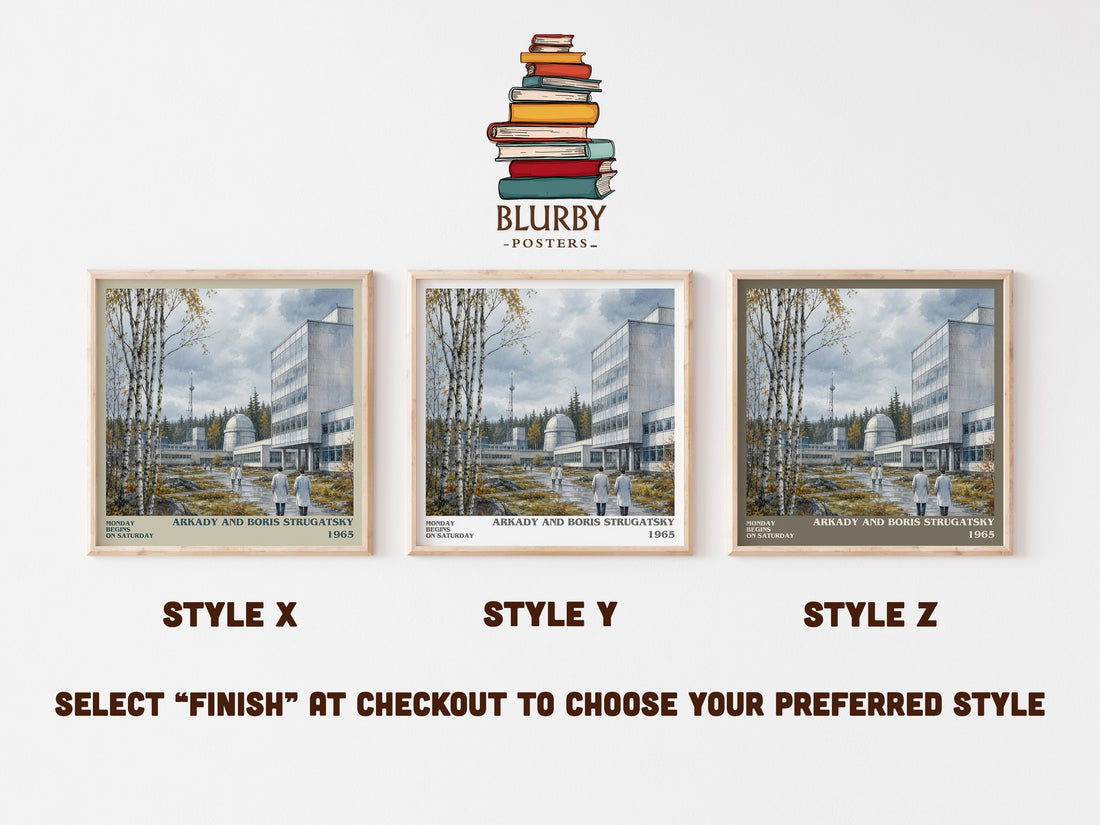 Monday Begins on Saturday literary print in frame leaning in hallway – sci fi wall art (mockup)