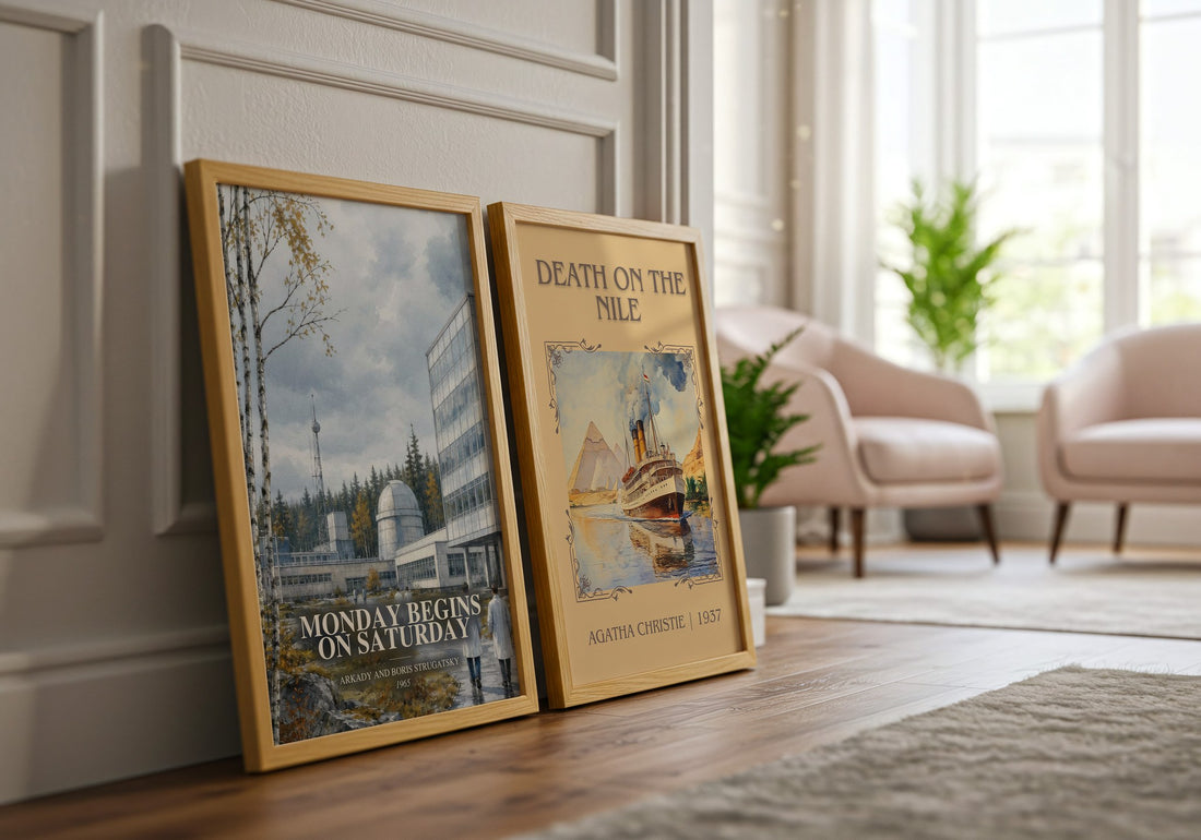 Monday Begins on Saturday watercolour print framed by window – literary home decor
