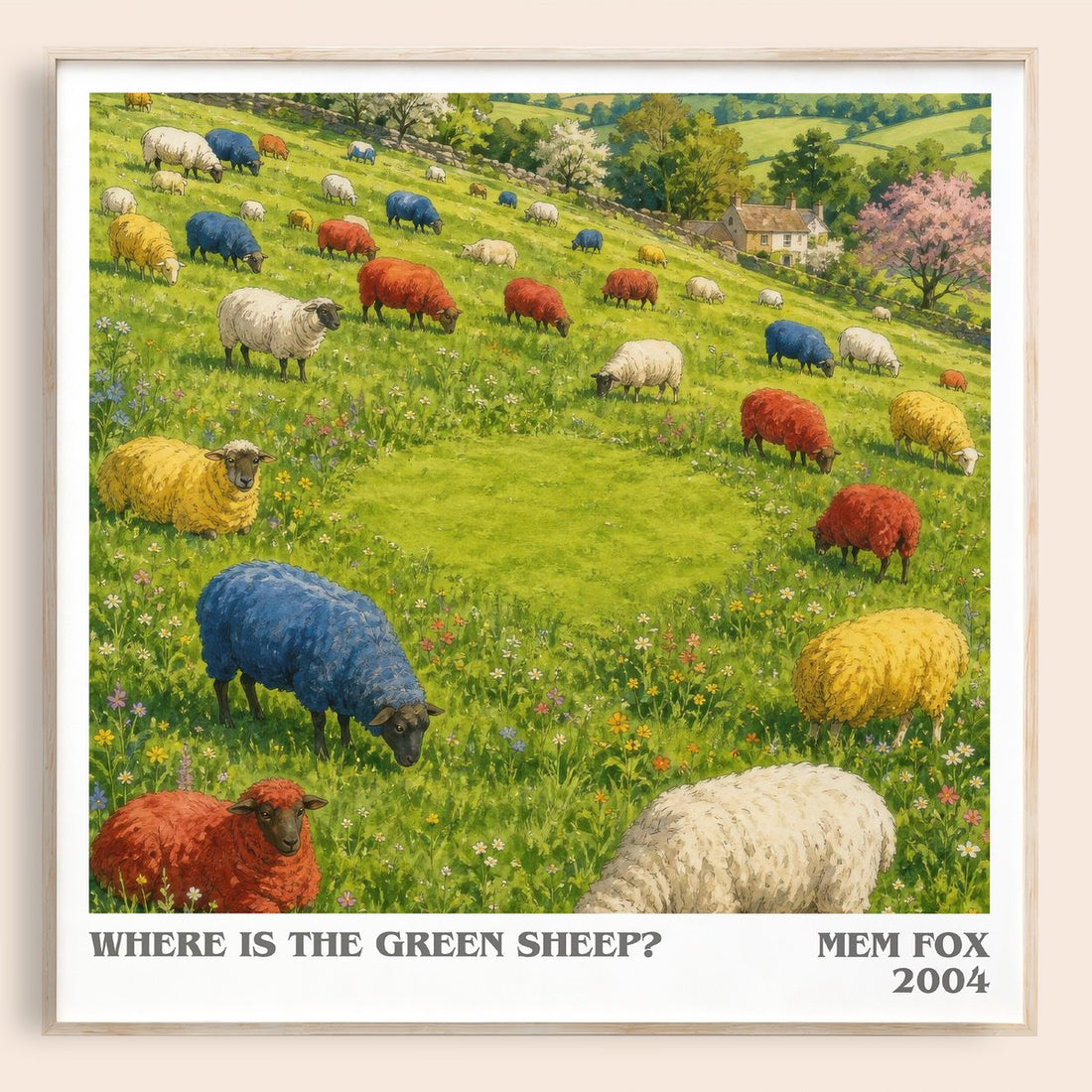 Where is the green sheep? literary book poster by Mem Fox – framed literary art print