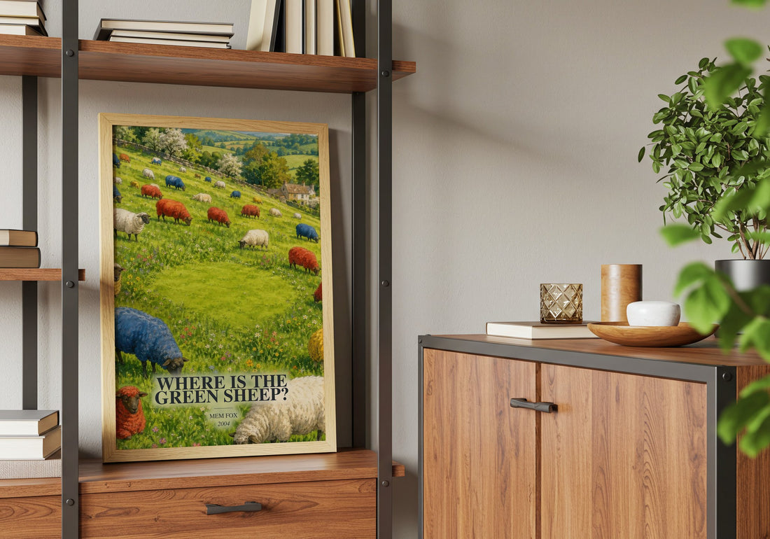 Where is the green sheep? book watercolour illustration paper finish options – matte satin gloss