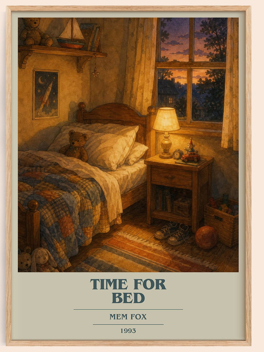 Time for Bed book cover book poster by Mem Fox – framed literary art print