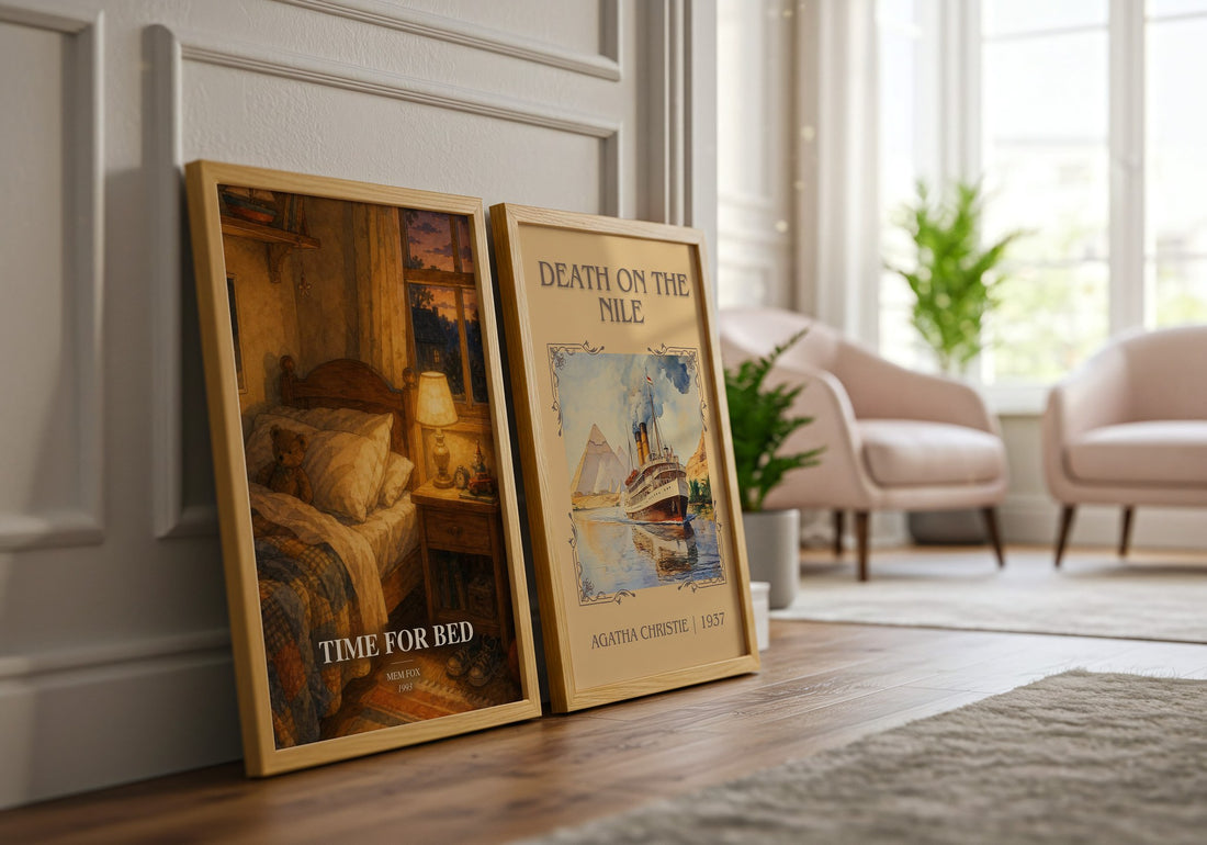Time for Bed watercolour print framed by window – literary home decor