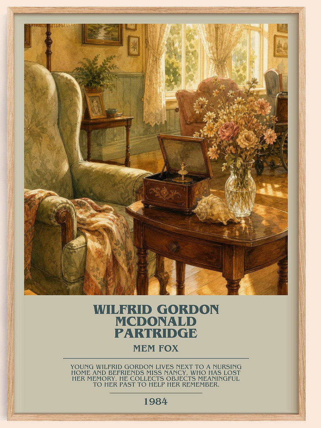 Wilfrid Gordon McDonald Partridge bookish book poster by Mem Fox – framed literary art print