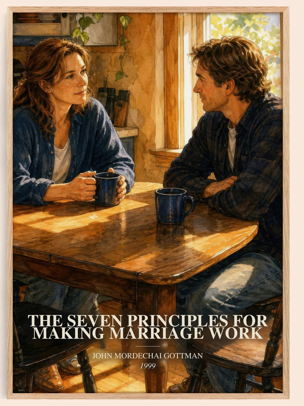 The seven principles for making marriage work watercolour book poster by John Mordechai Gottman – framed literary art print