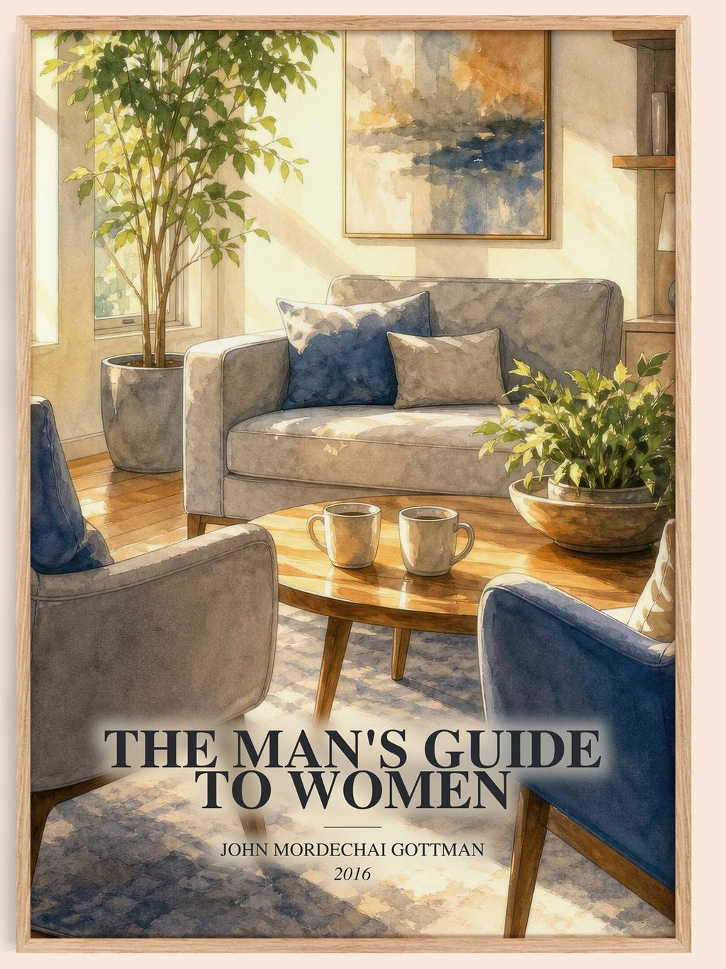 The man's guide to women watercolour book poster by John Mordechai Gottman – framed literary art print