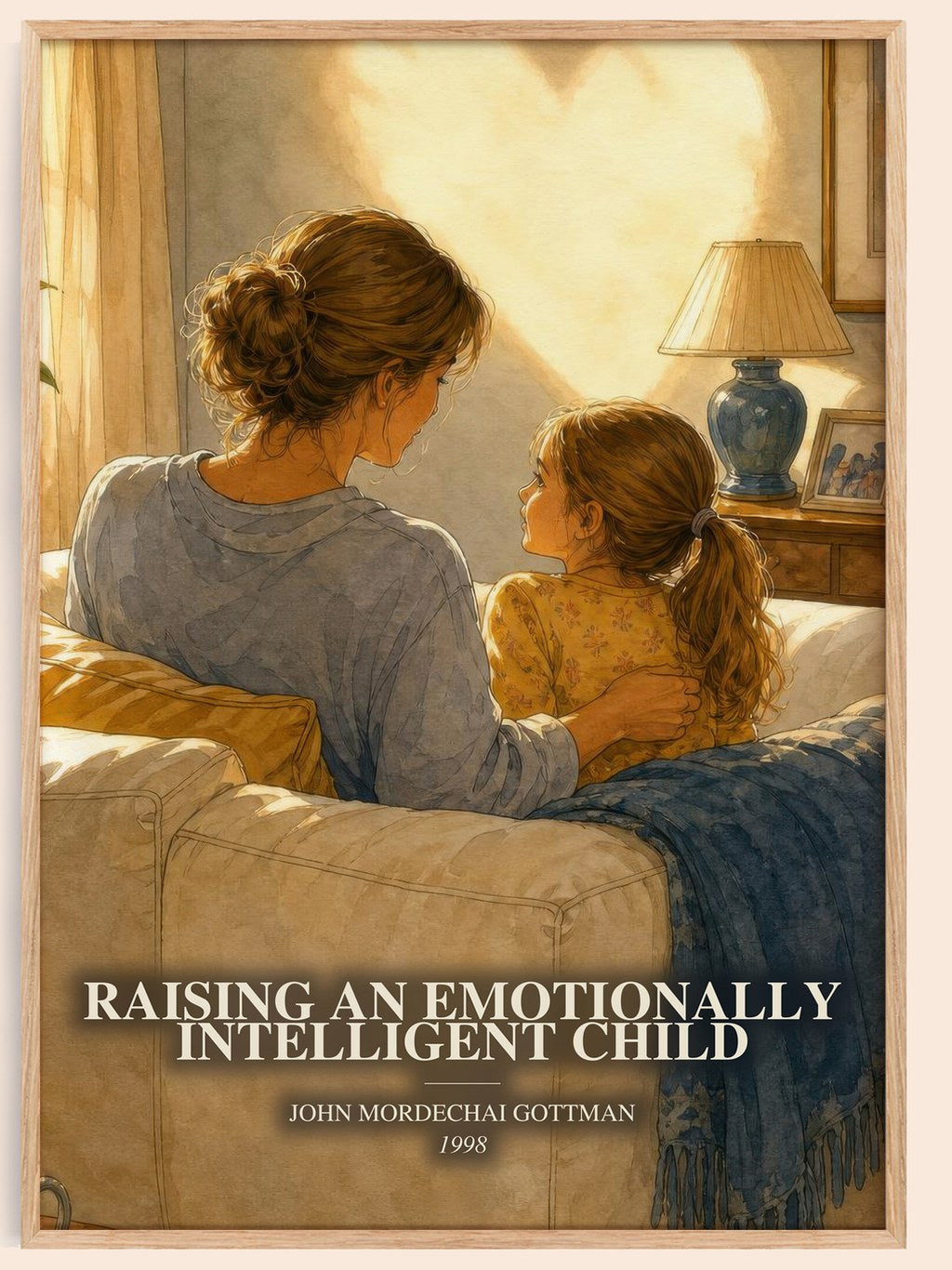 Raising an emotionally intelligent child watercolour book poster by John Mordechai Gottman – framed literary art print