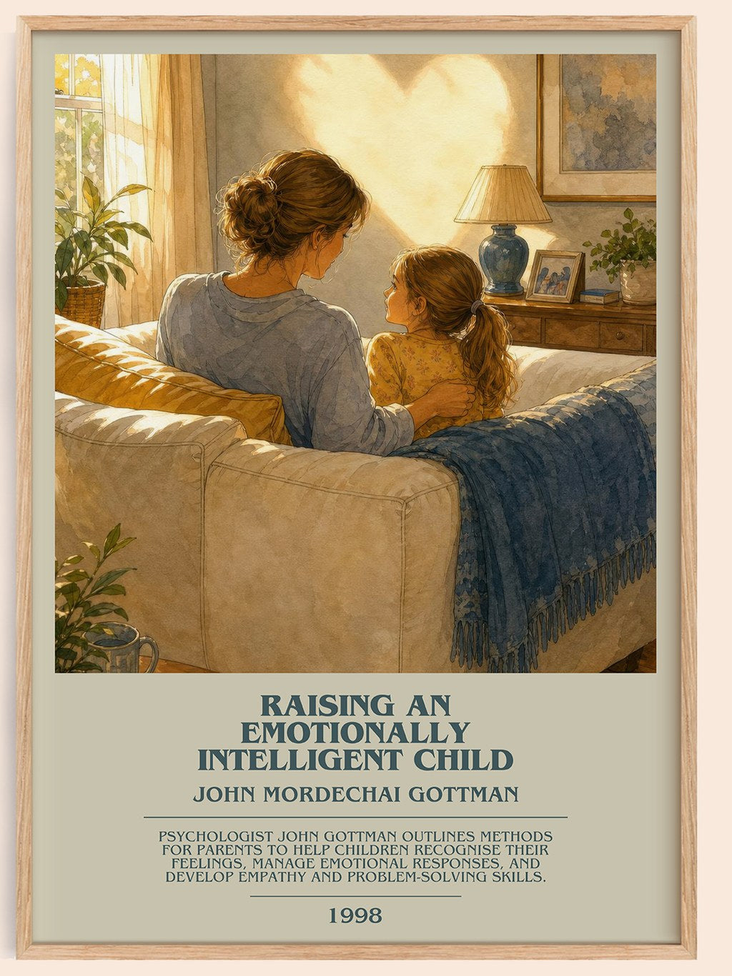 Raising an emotionally intelligent child bookish book poster by John Mordechai Gottman – framed literary art print