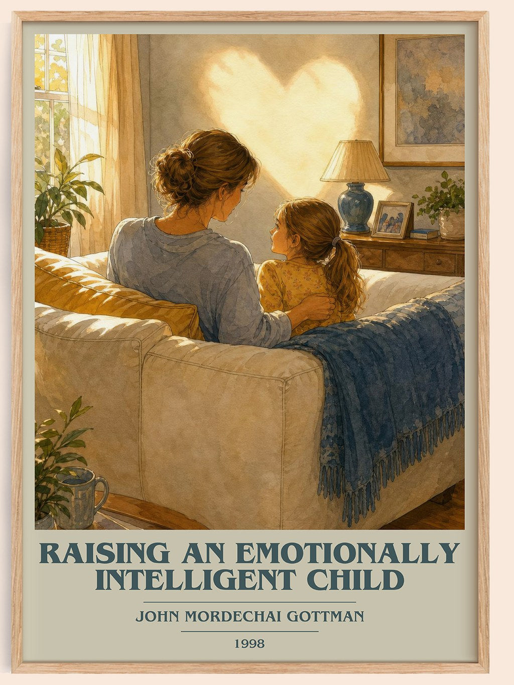 Raising an emotionally intelligent child book cover book poster by John Mordechai Gottman – framed literary art print