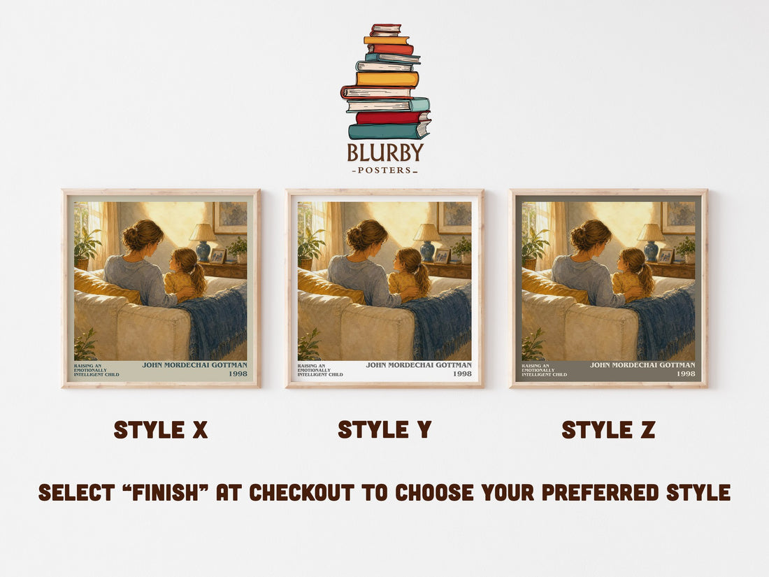 Raising an emotionally intelligent child literary print in frame leaning in hallway – non fiction wall art (mockup)