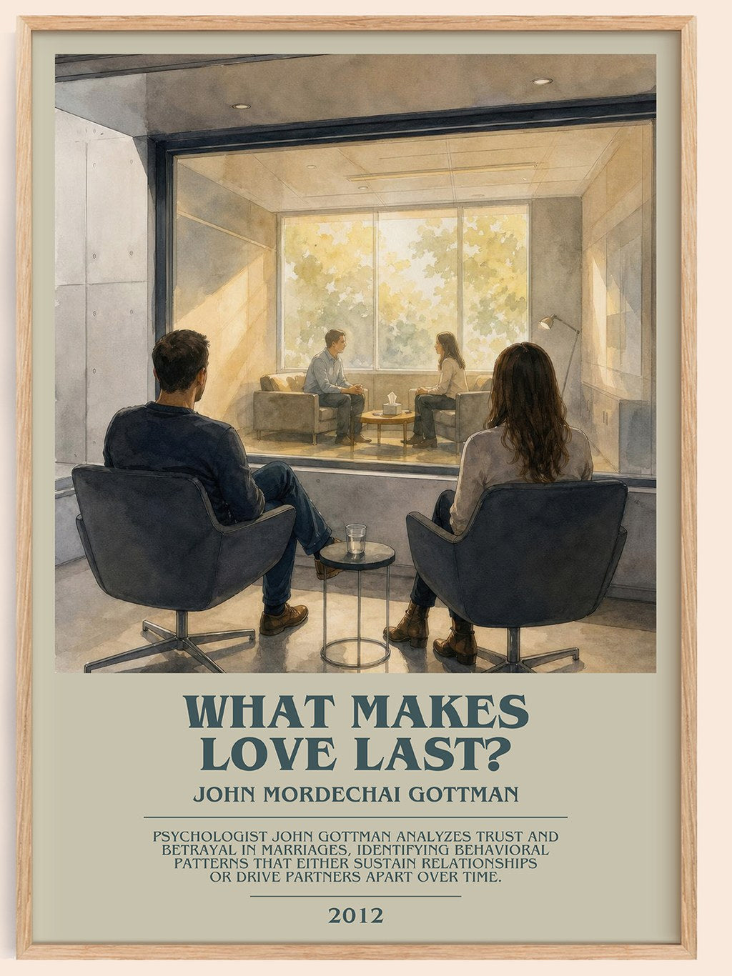 What makes love last? bookish book poster by John Mordechai Gottman – framed literary art print