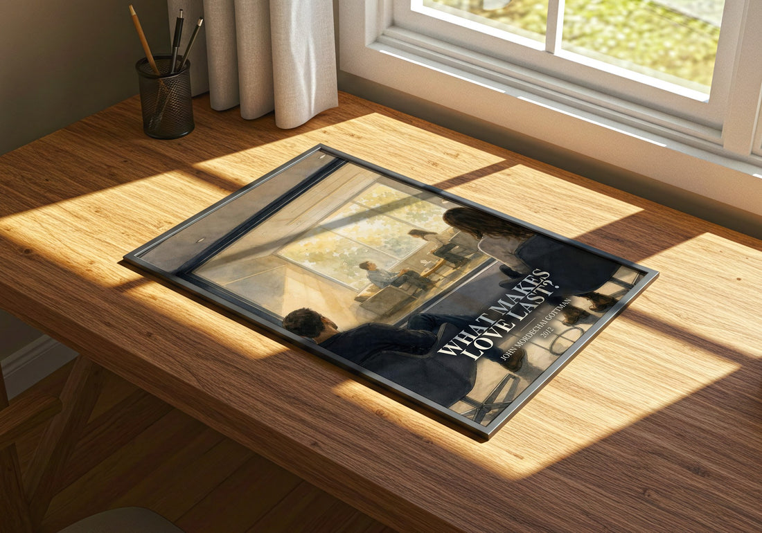 What makes love last? watercolour book poster framed on wall – non fiction wall art