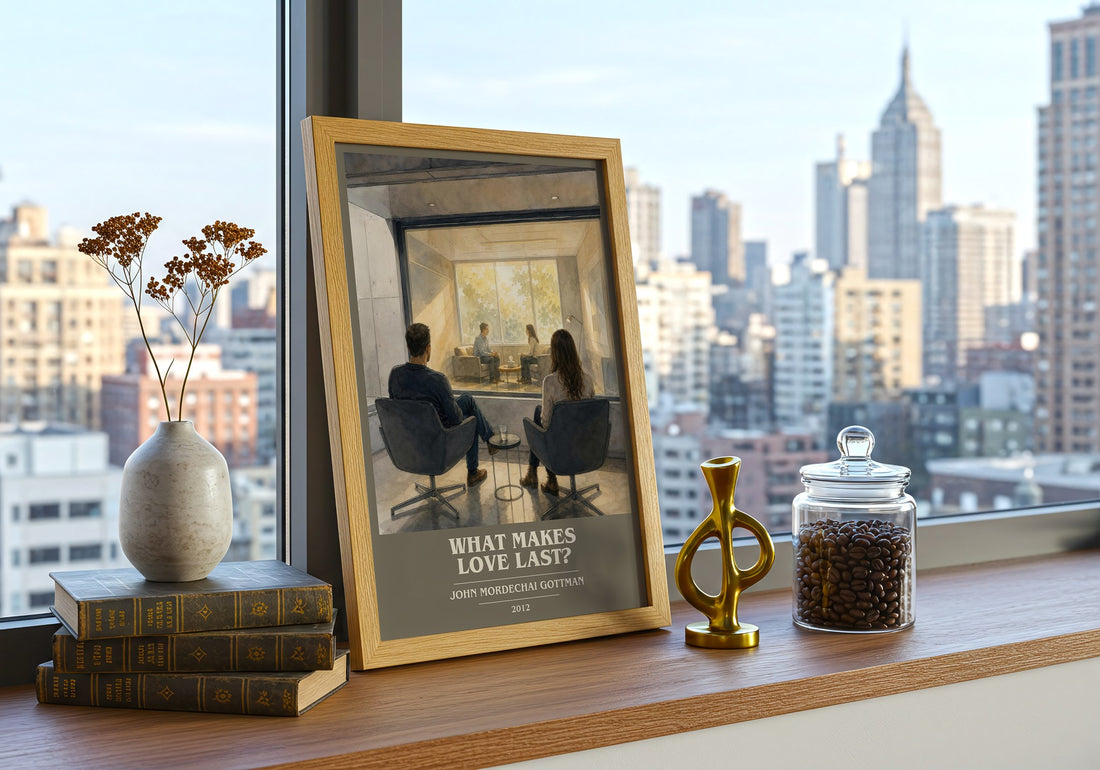 What makes love last? book cover print framed by window – literary home decor