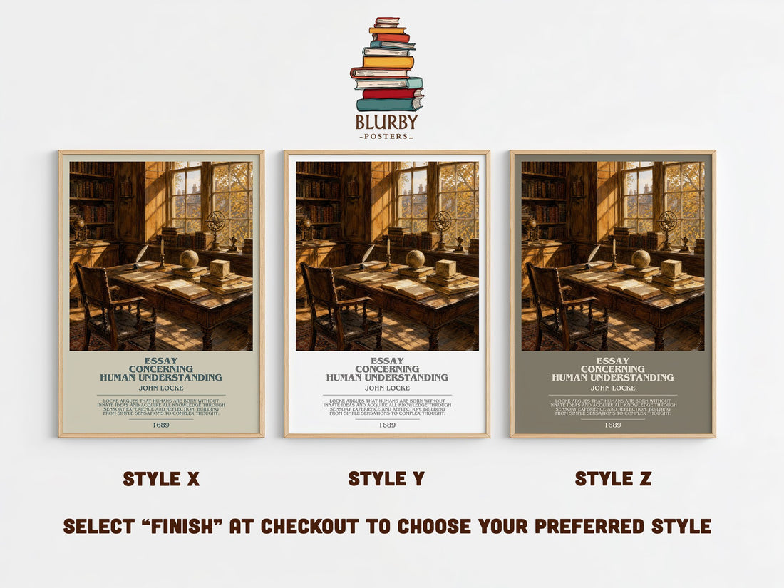 Essay concerning human understanding bookish print in frame leaning in hallway – philosophy wall art (mockup)