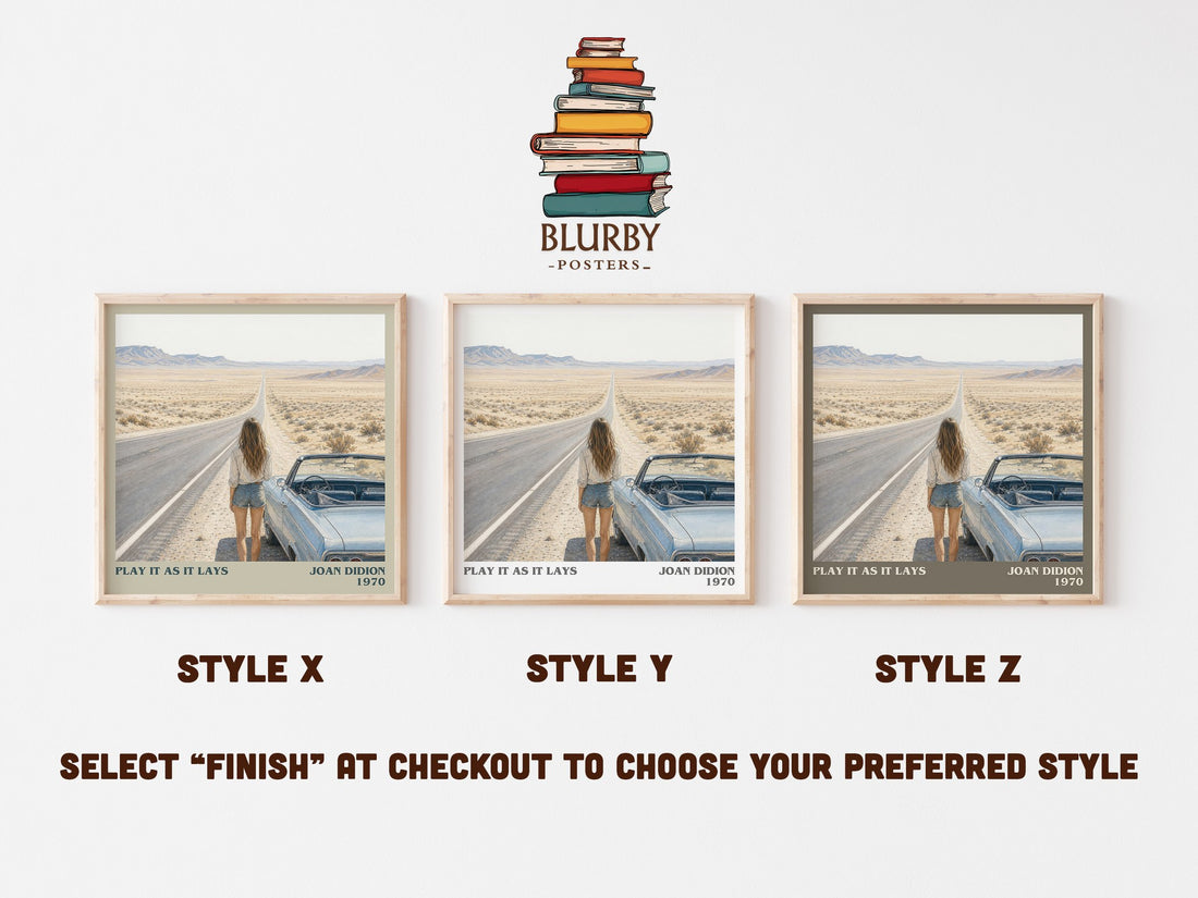 Play It as It Lays literary print in frame leaning in hallway – literary fiction wall art (mockup)