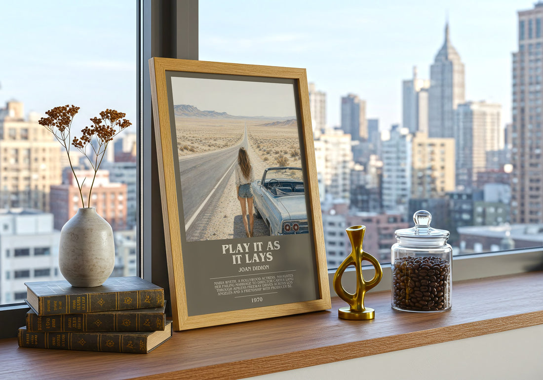 Play It as It Lays bookish print framed by window – literary home decor