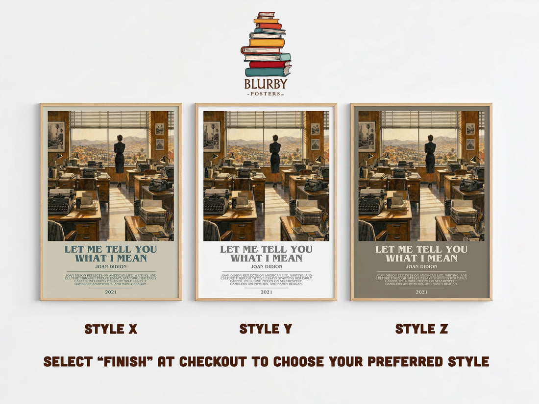 Let Me Tell You What I Mean bookish print in frame leaning in hallway – non fiction wall art (mockup)
