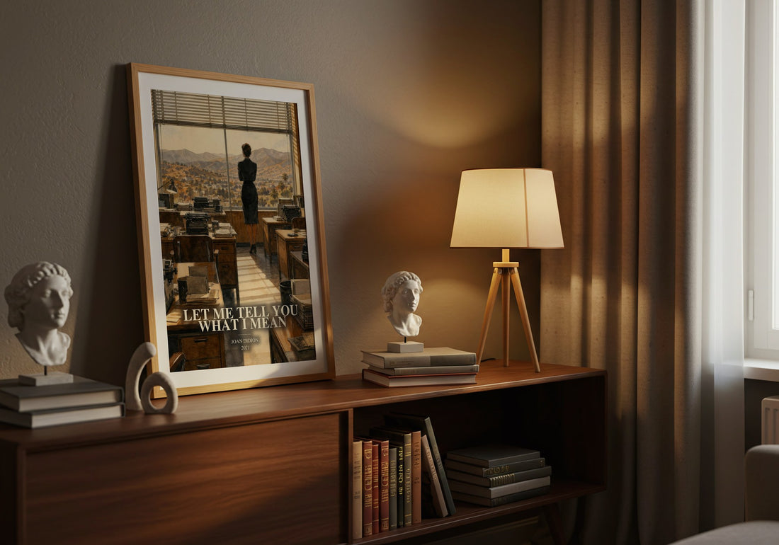Let Me Tell You What I Mean watercolour print on bookshelf – Joan Didion fan gift