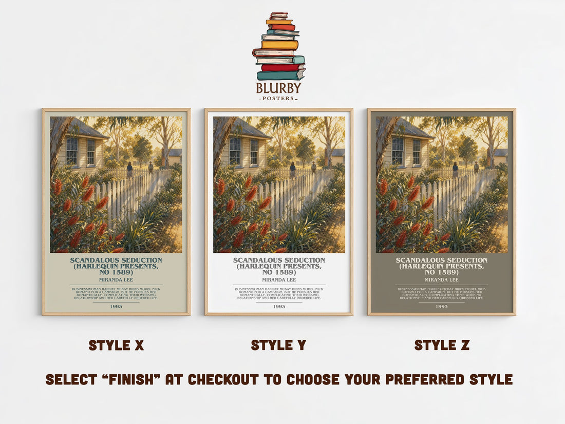 Scandalous Seduction (Harlequin Presents, No 1589) bookish print in frame leaning in hallway – romance wall art (mockup)
