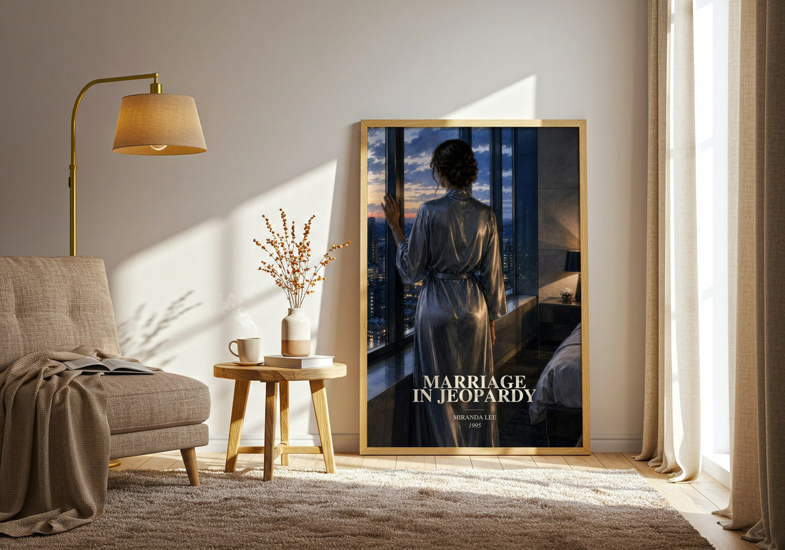 Marriage In Jeopardy watercolour print in frame leaning in hallway – romance wall art