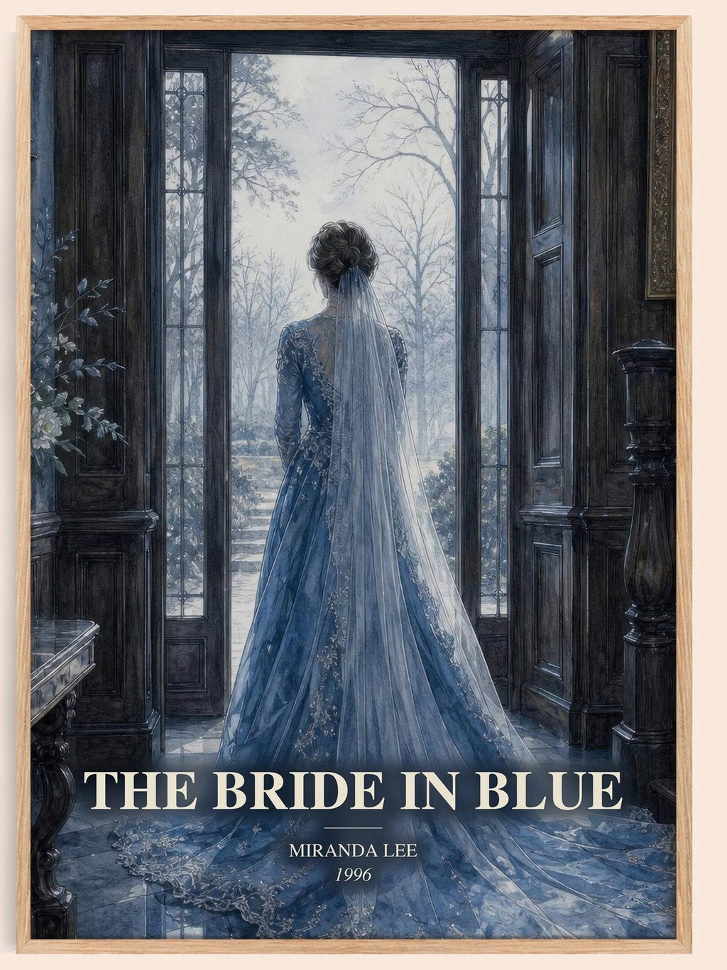The Bride In Blue watercolour book poster by Miranda Lee – framed literary art print