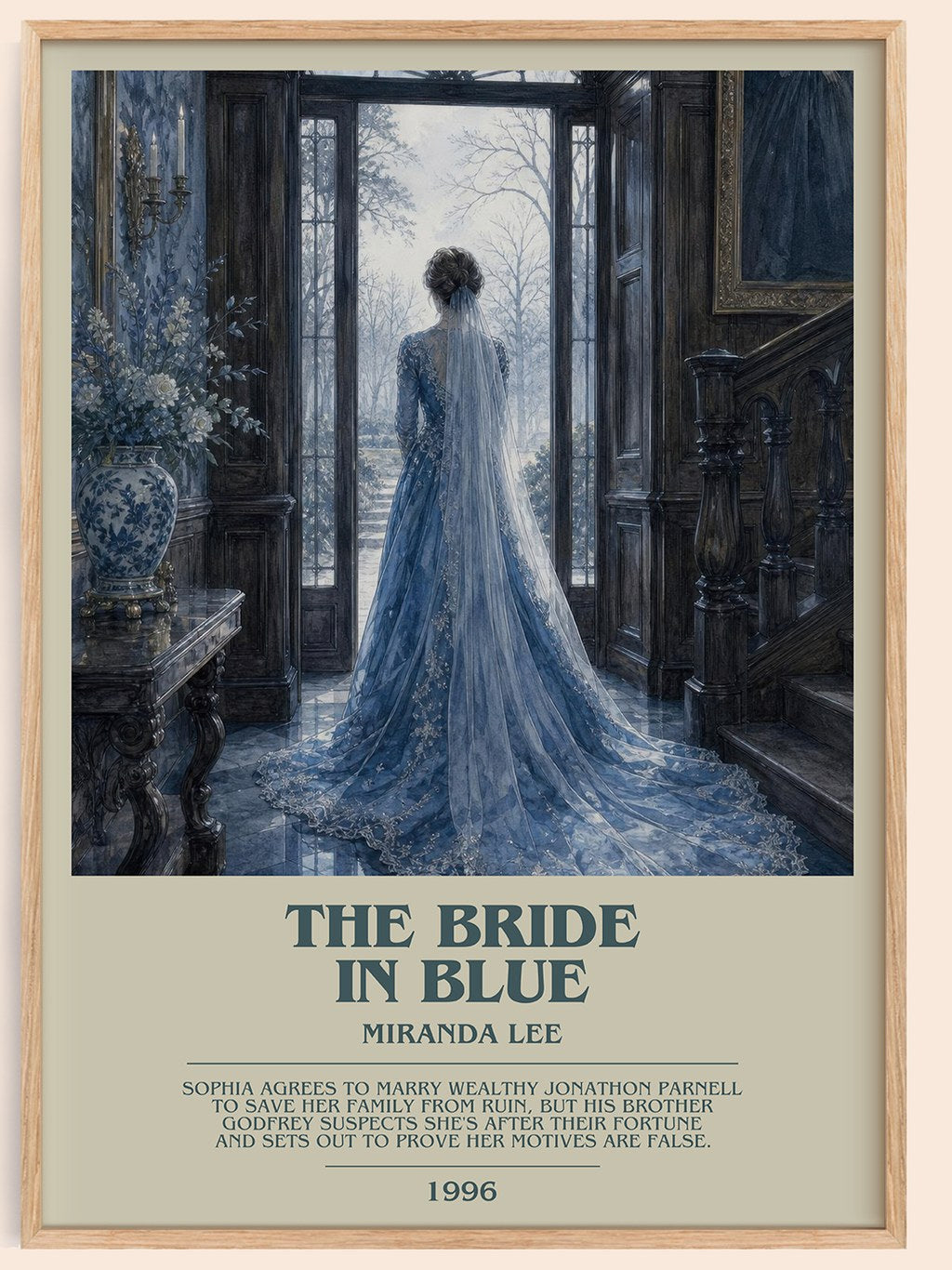 The Bride In Blue bookish book poster by Miranda Lee – framed literary art print