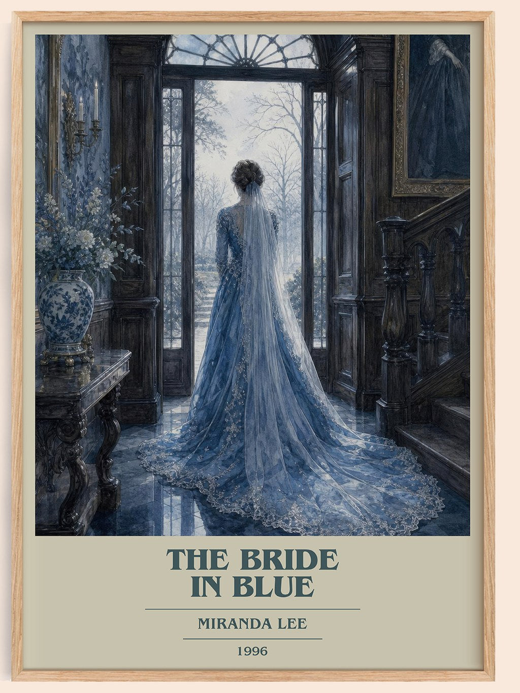 The Bride In Blue book cover book poster by Miranda Lee – framed literary art print
