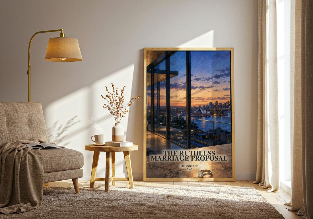 The Ruthless Marriage Proposal watercolour print in frame leaning in hallway – romance wall art