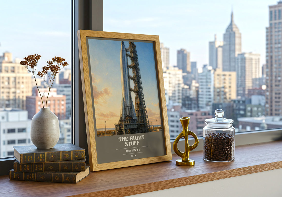The Right Stuff book cover print framed by window – literary home decor