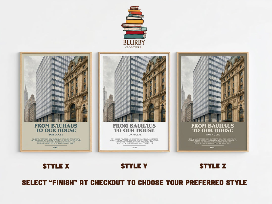 From Bauhaus to our house bookish print in frame leaning in hallway – non fiction wall art (mockup)