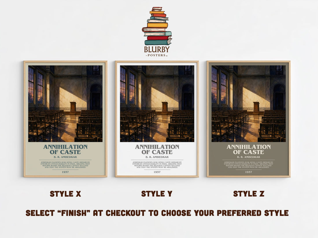 Annihilation of caste bookish print in frame leaning in hallway – philosophy wall art (mockup)