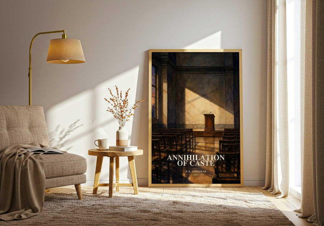 Annihilation of caste watercolour print in frame leaning in hallway – philosophy wall art