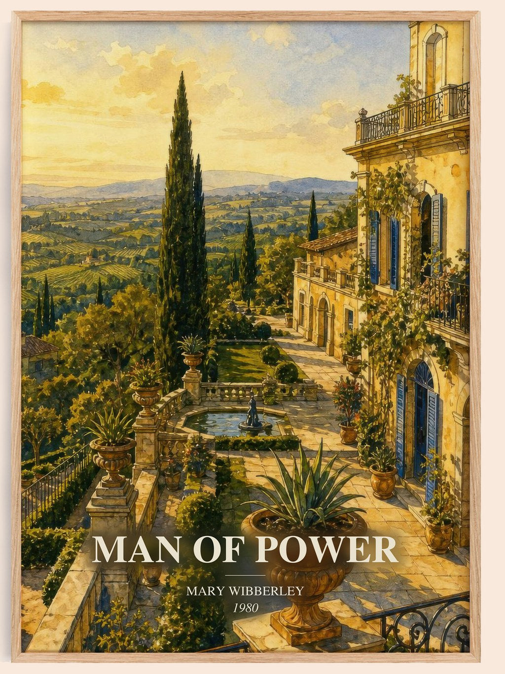 Man of power watercolour book poster by Mary Wibberley – framed literary art print