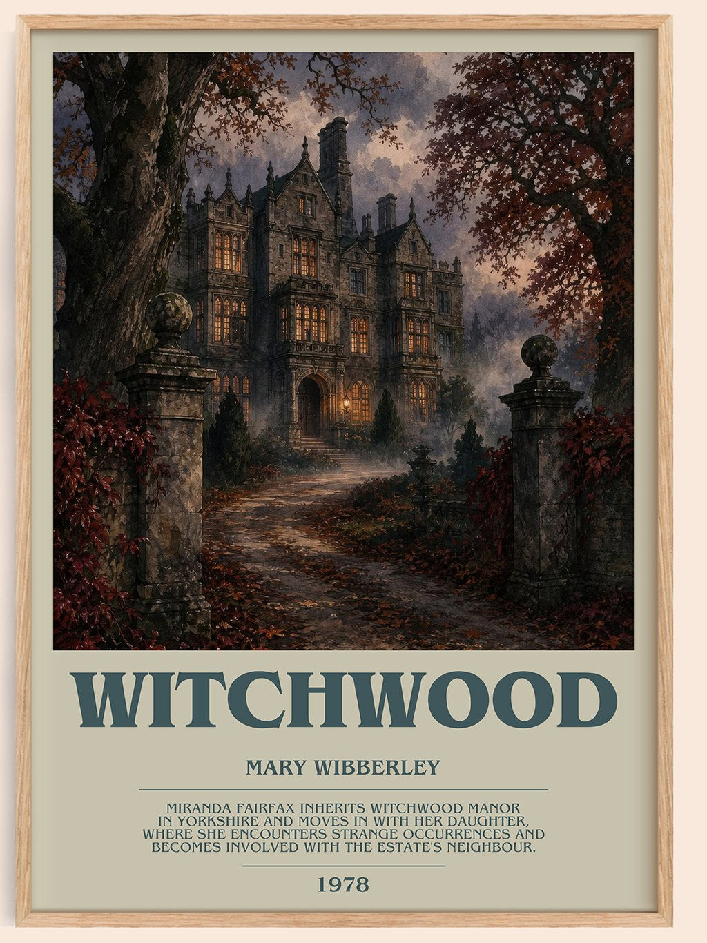 Witchwood bookish book poster by Mary Wibberley – framed literary art print