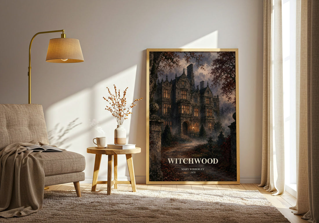Witchwood watercolour print in frame leaning in hallway – gothic wall art