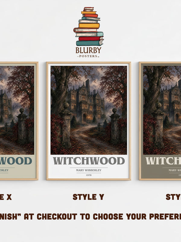 Witchwood book cover print in frame leaning in hallway – gothic wall art
