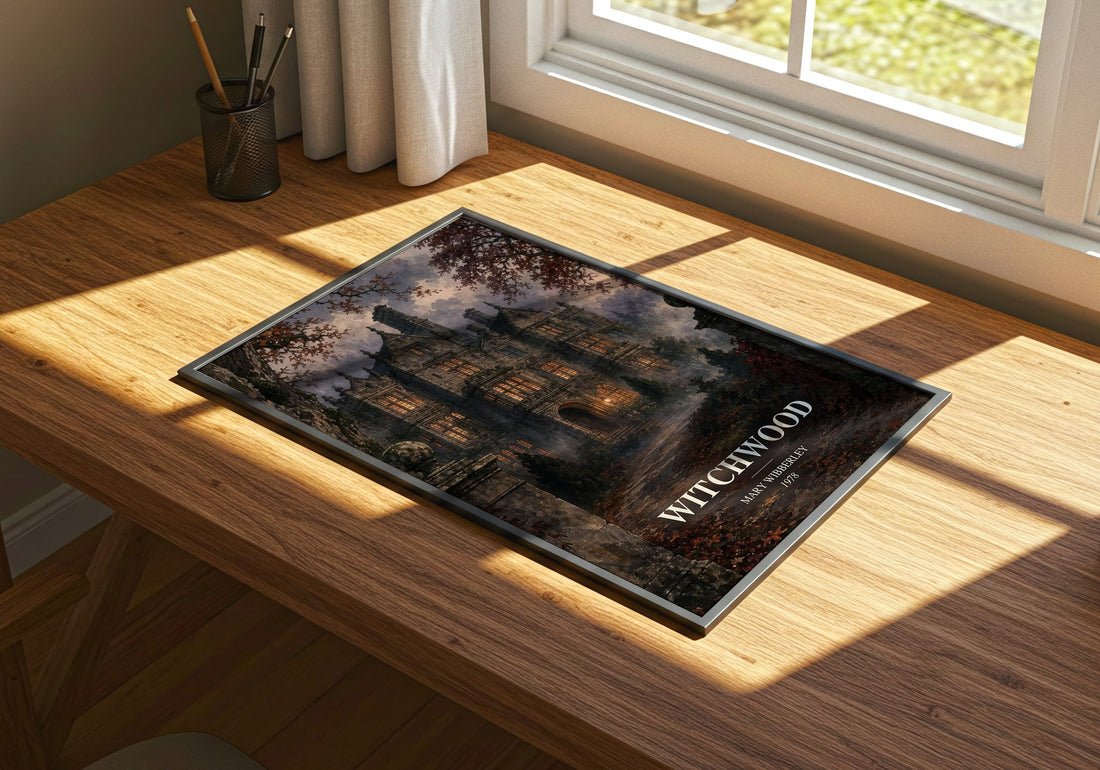 Witchwood watercolour book poster framed on wall – gothic wall art