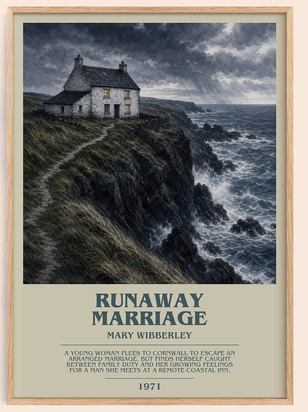 Runaway marriage bookish book poster by Mary Wibberley – framed literary art print