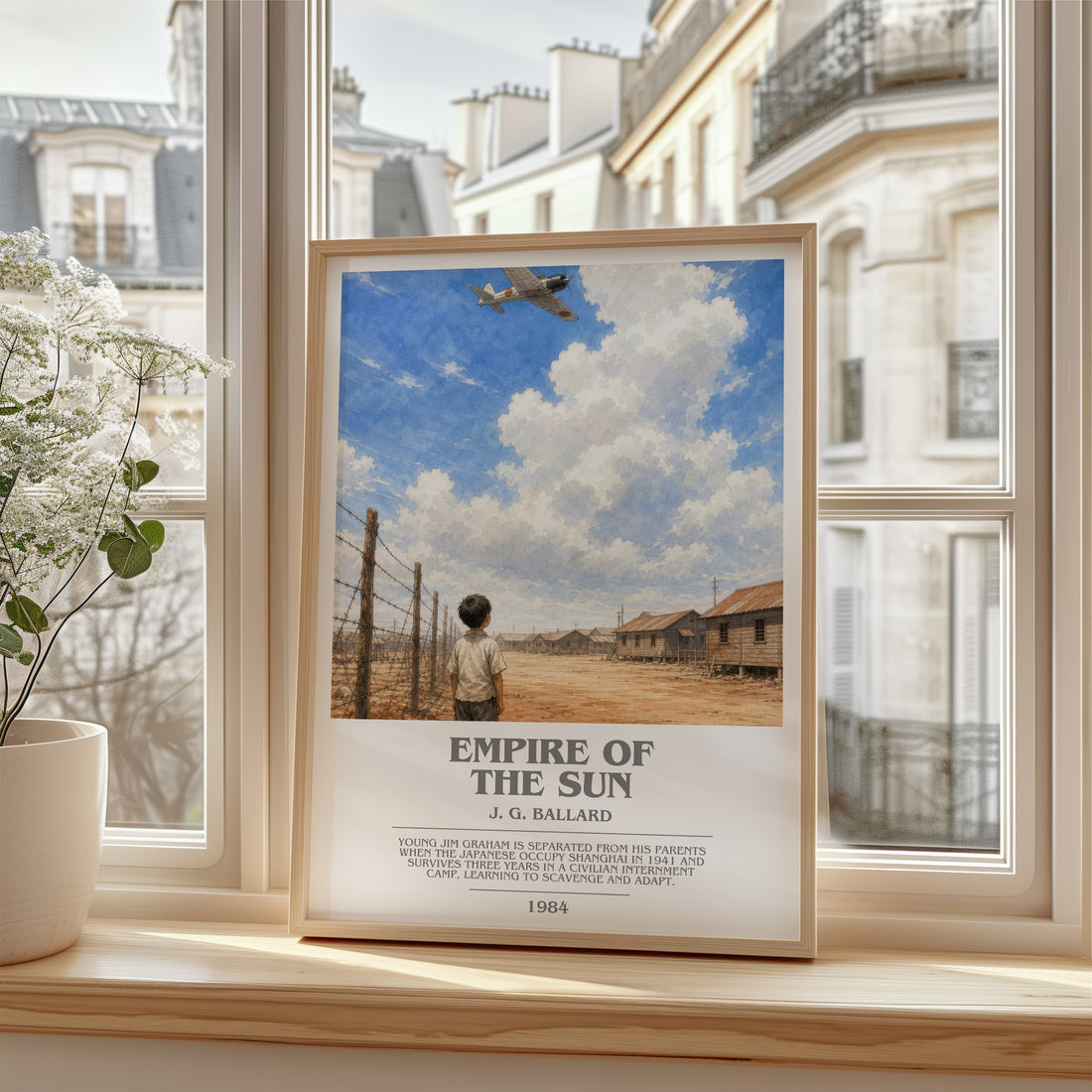 Empire of the Sun Bookish Wall Art by J. G. Ballard – framed print by a bright window