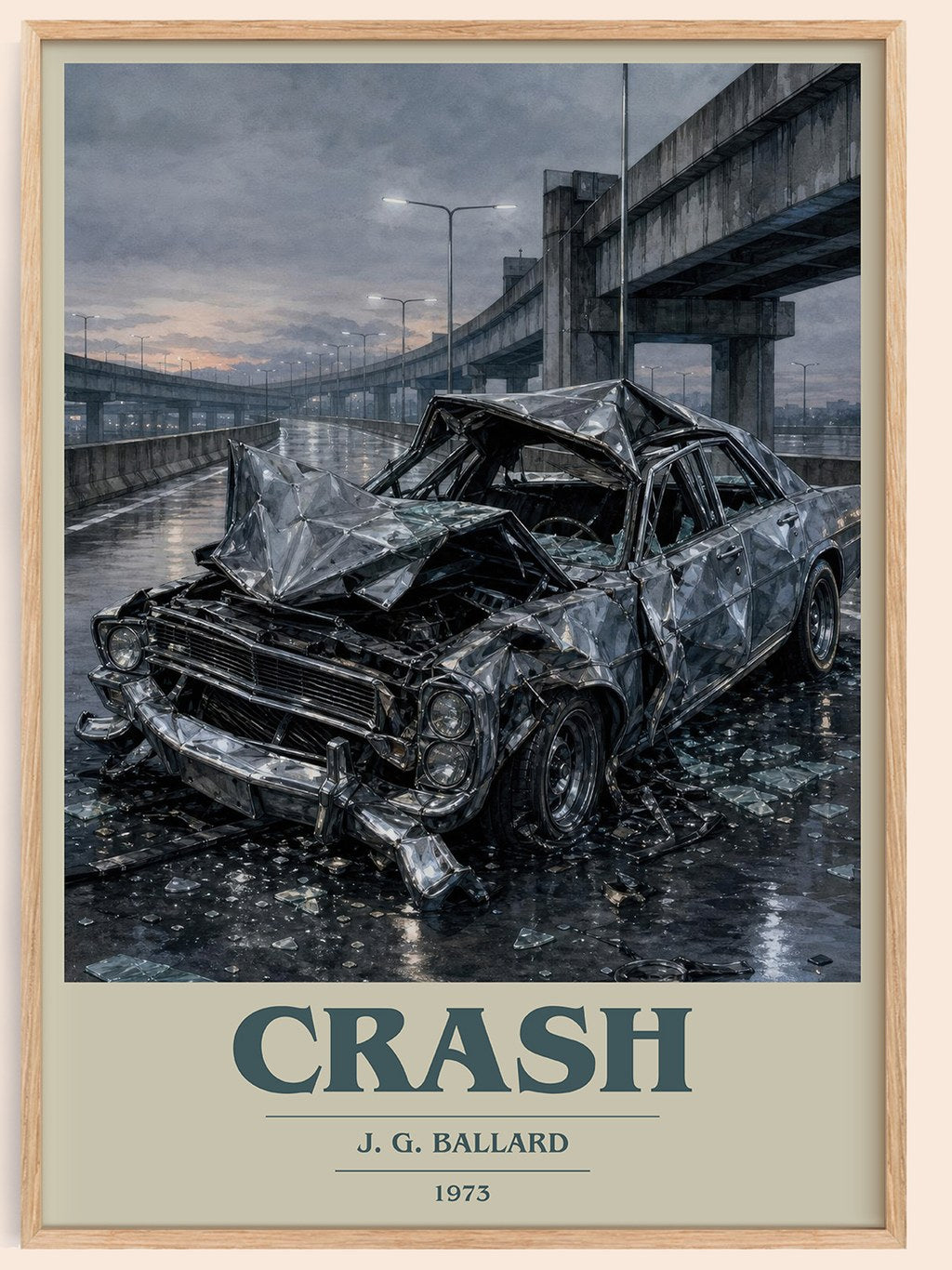 Crash book cover book poster by J. G. Ballard – framed literary art print