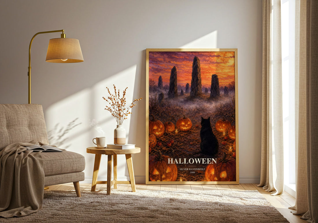 Halloween watercolour print in frame leaning in hallway – non fiction wall art