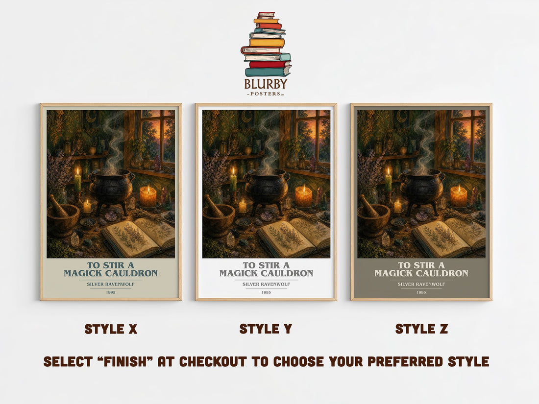 To Stir a Magick Cauldron book cover print in frame leaning in hallway – non fiction wall art (mockup)