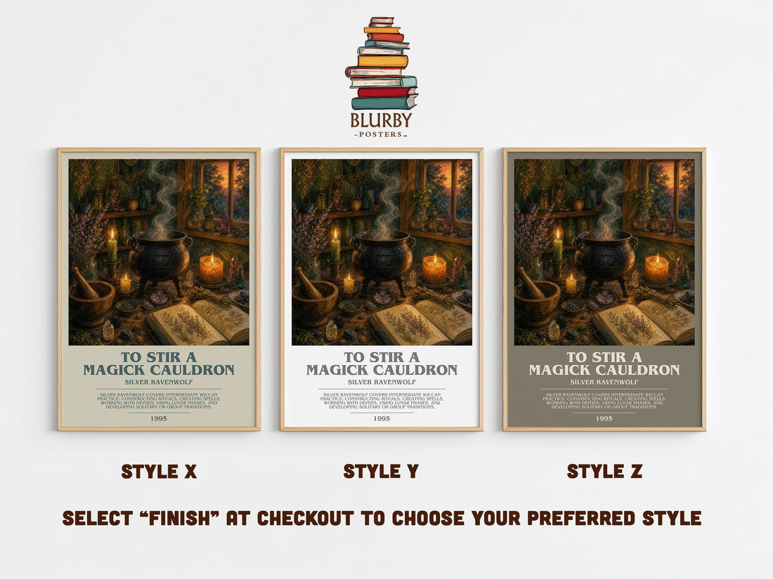To Stir a Magick Cauldron bookish print in frame leaning in hallway – non fiction wall art (mockup)