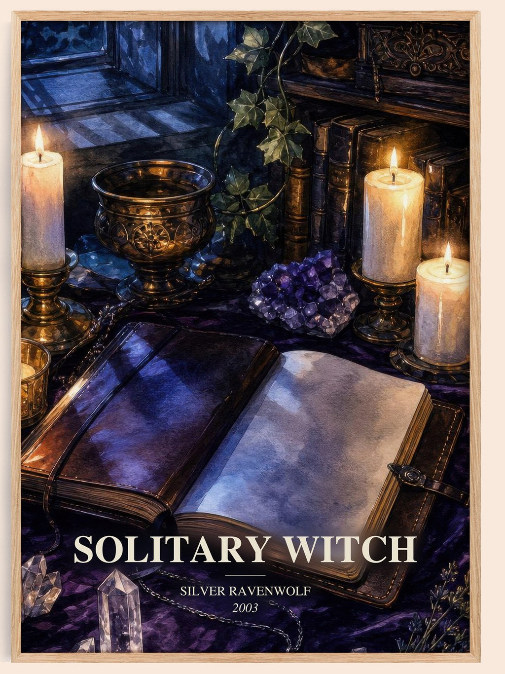 Solitary Witch watercolour book poster by Silver Ravenwolf – framed literary art print
