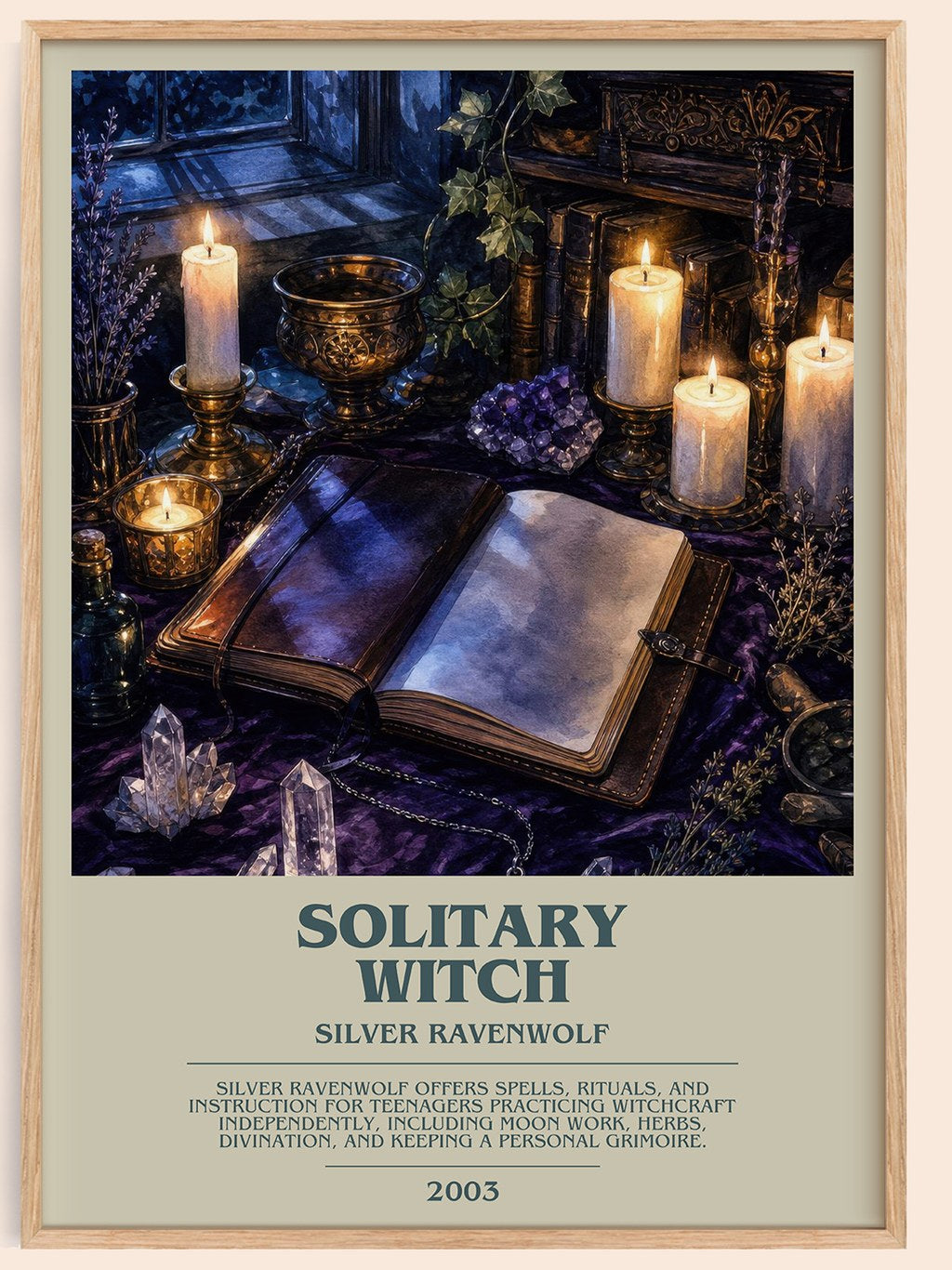Solitary Witch bookish book poster by Silver Ravenwolf – framed literary art print