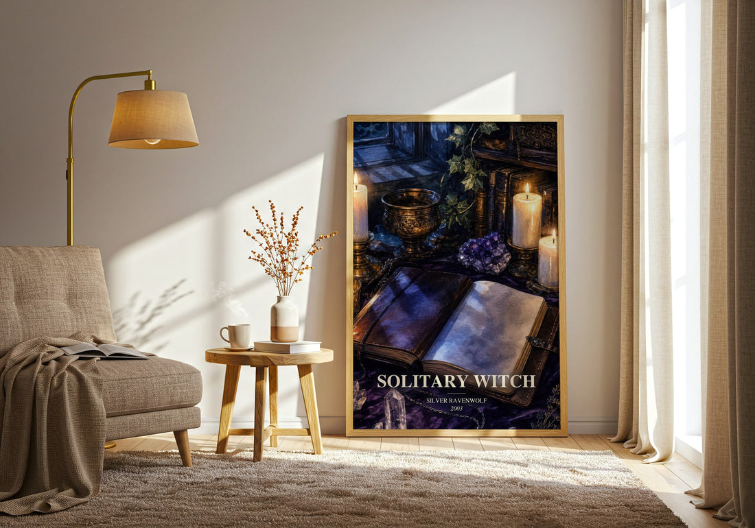 Solitary Witch watercolour print in frame leaning in hallway – non fiction wall art