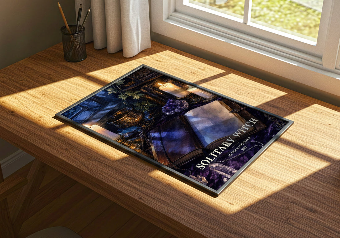 Solitary Witch watercolour book poster framed on wall – non fiction wall art