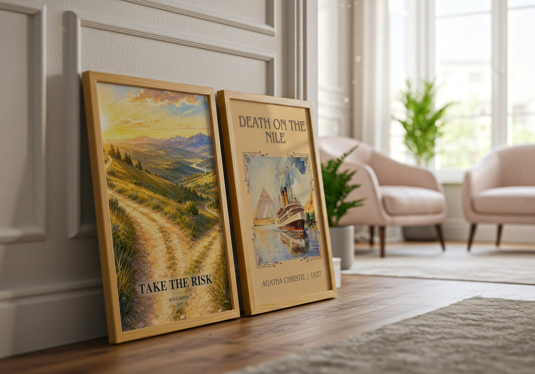 Take the risk watercolour print framed by window – literary home decor
