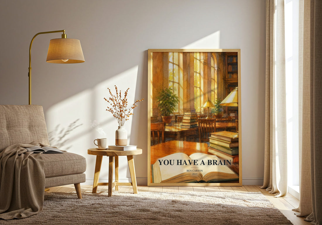 You Have a Brain watercolour print in frame leaning in hallway – non fiction wall art