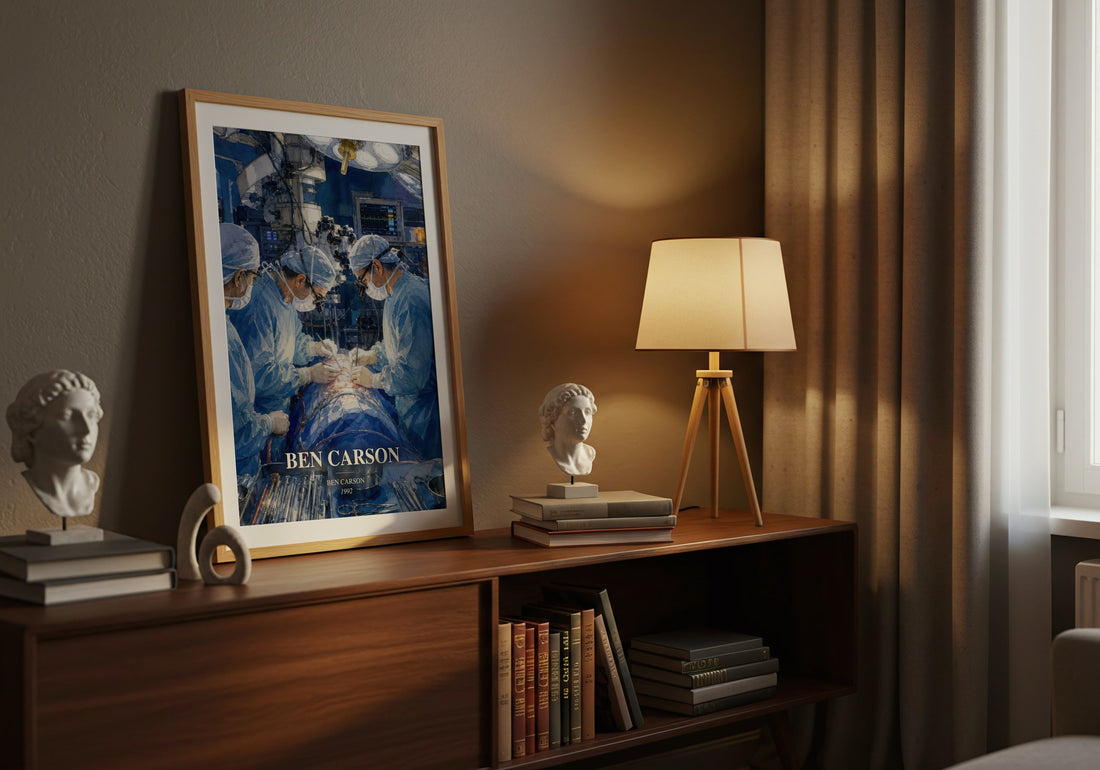 Ben Carson watercolour print on bookshelf – Ben Carson fan gift