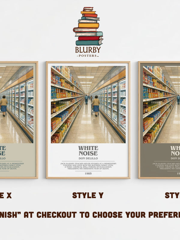 White Noise bookish print in frame leaning in hallway – literary fiction wall art